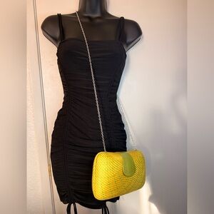 Sunny Yellow and Green Woven Clutch Chain Crossbody Faux Snakeskin Detail